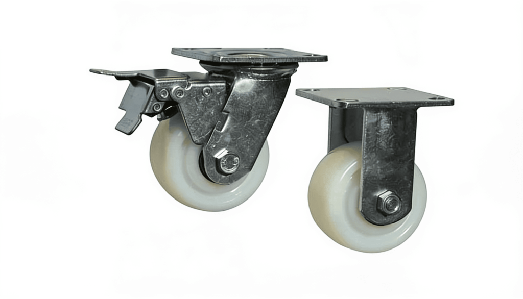 Global Nexus heavy-duty nylon caster wheels with swivel brake and rigid fixed mount on a white background