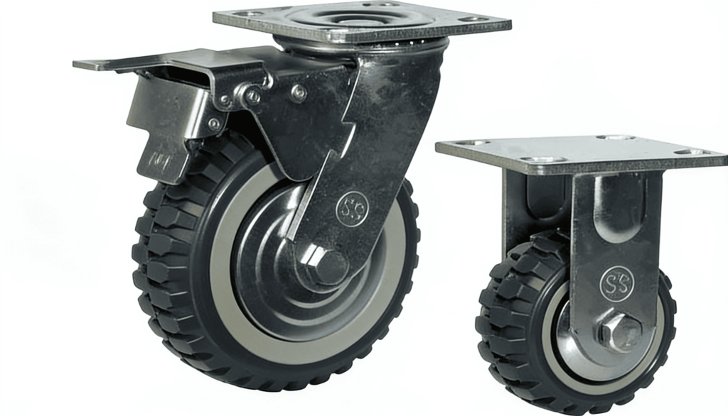 Global Nexus heavy-duty PVC caster wheels with swivel brake and rigid mount on a white background