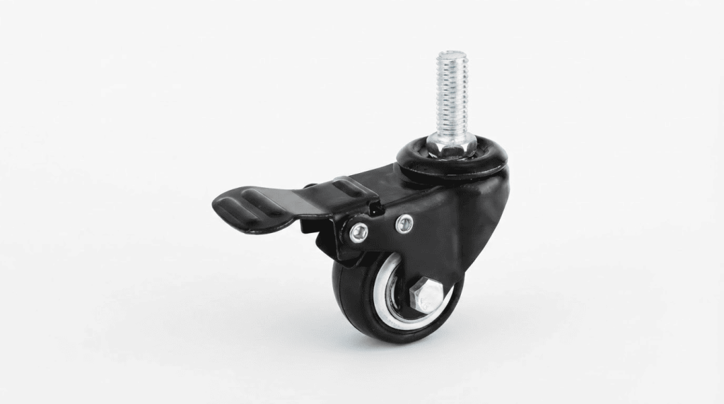 Global Nexus light-duty black PVC caster wheel with a threaded stem and dual-lock brake pedal on a white background